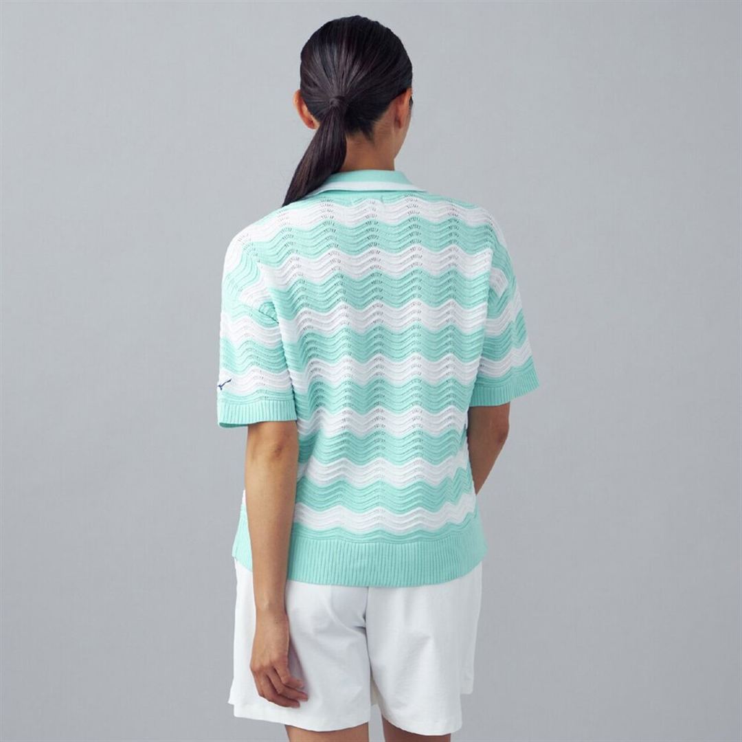 リップルニット半袖ポロシャツ ミント XL