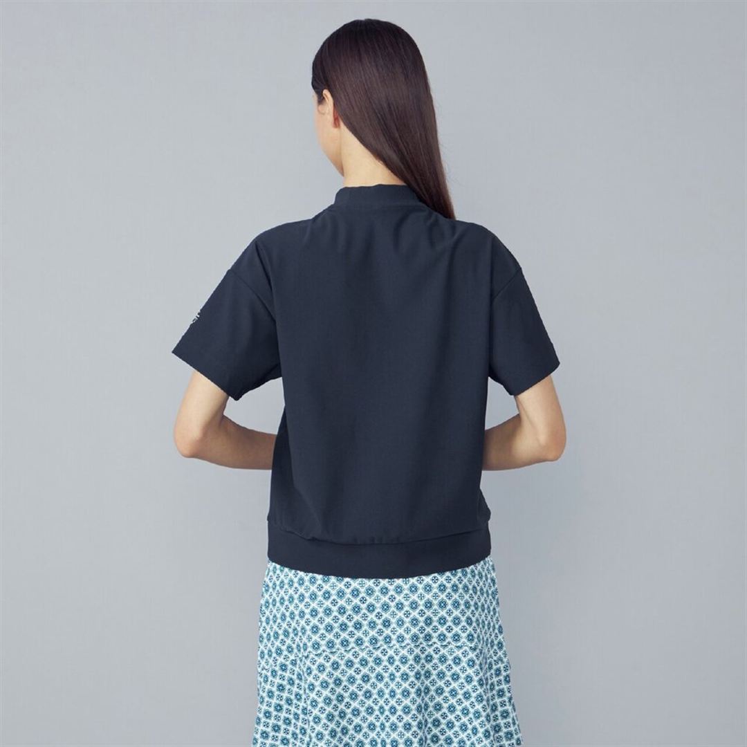 【MGFコレクション】エンブレムロゴ半袖モックネックシャツ ネイビー S