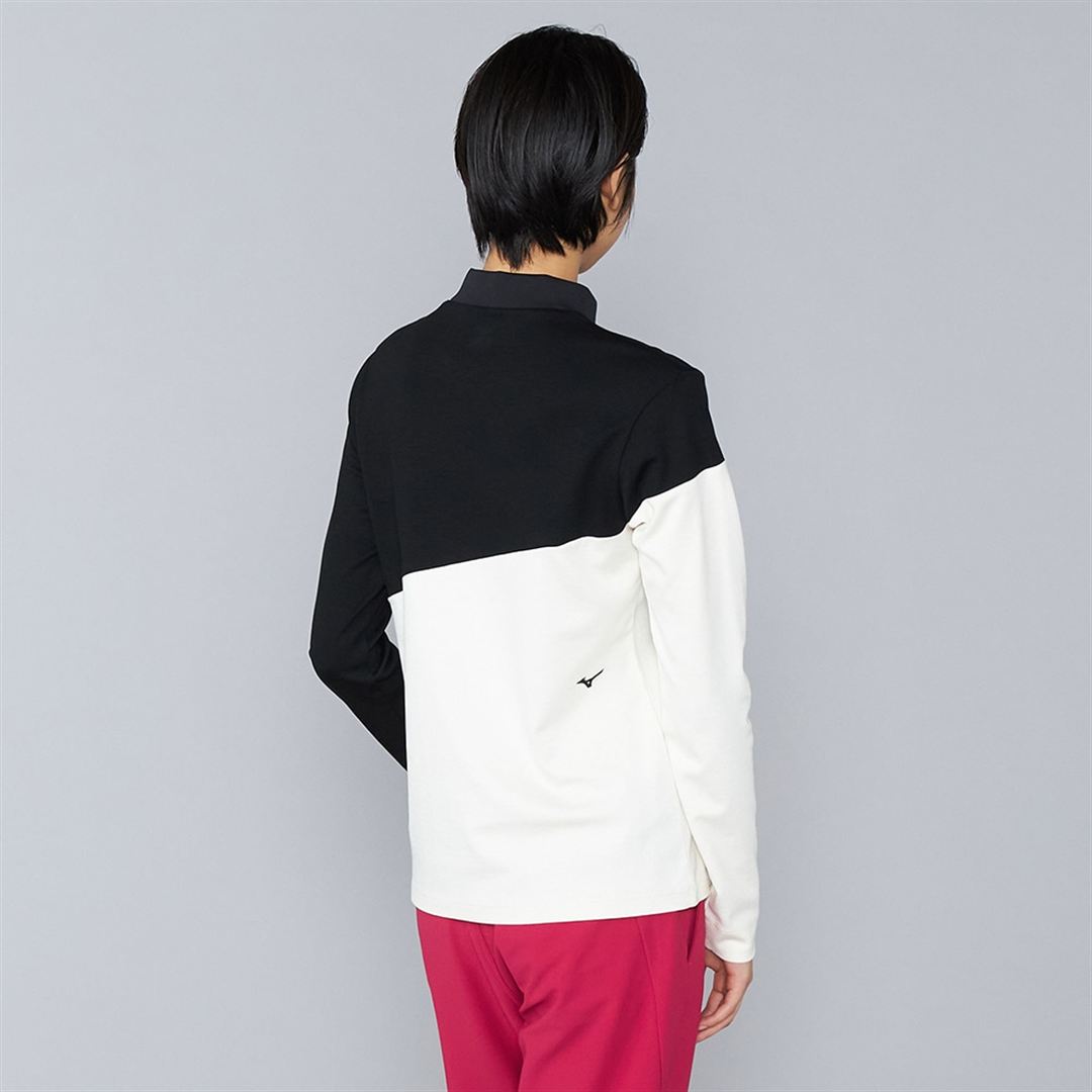 ヘザーストレッチハイネックシャツ ブラック×ホワイト XL