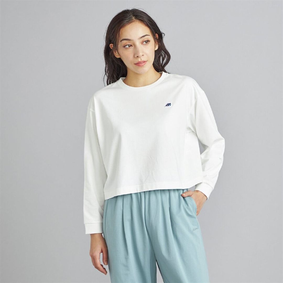 【ミズノ直営限定】モノグラムM クロップド長袖Tシャツ ホワイト XL