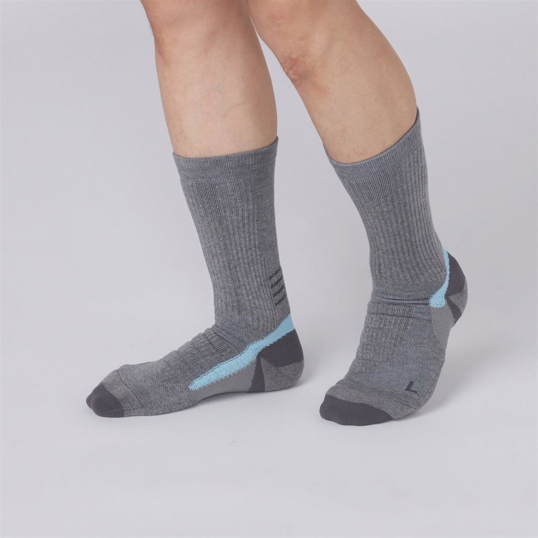 【吸湿発熱】ブレスサーモ アーチハンモックソックス中厚 グレー×ターコイズ S