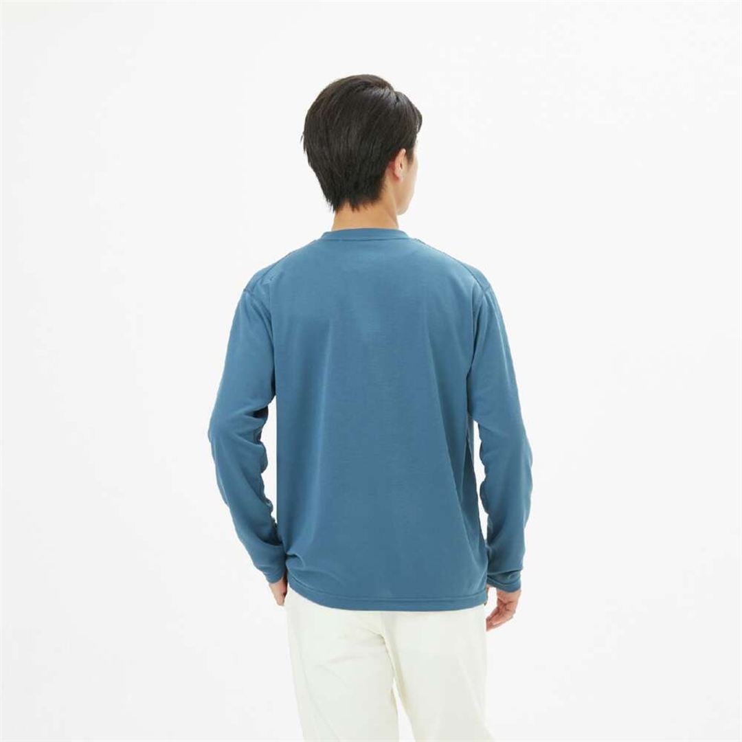 【吸湿発熱】ブレスサーモインナークルーネックシャツ ティールブルー M