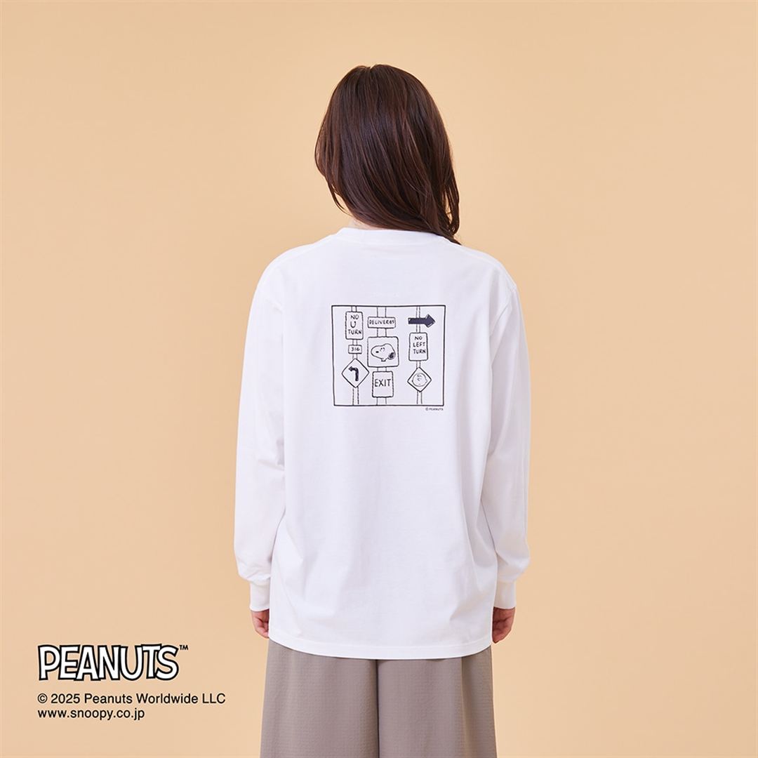 【PEANUTS】クイックドライコットン長袖Tシャツ ホワイト XS