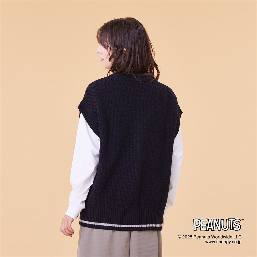 【PEANUTS／吸湿発熱】ブレスサーモウール混ベスト ブラック XS