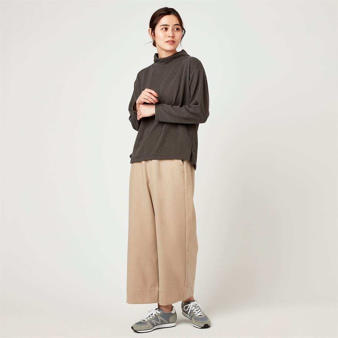 ウールタッチストレートワイドパンツ ブラック S