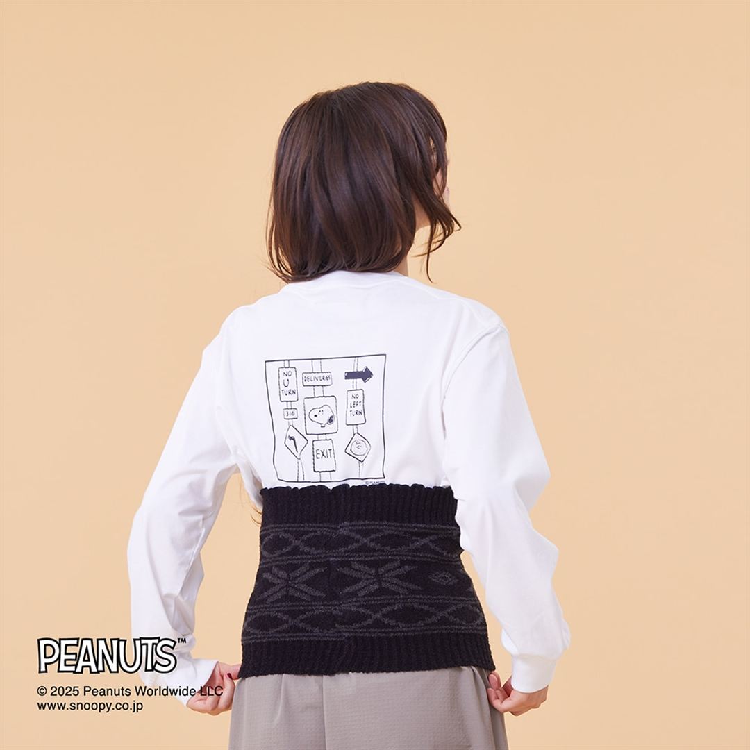 【PEANUTS／吸湿発熱】ブレスサーモゆるぬくウエストウォーマー(腹巻) ブラック×チャコール
