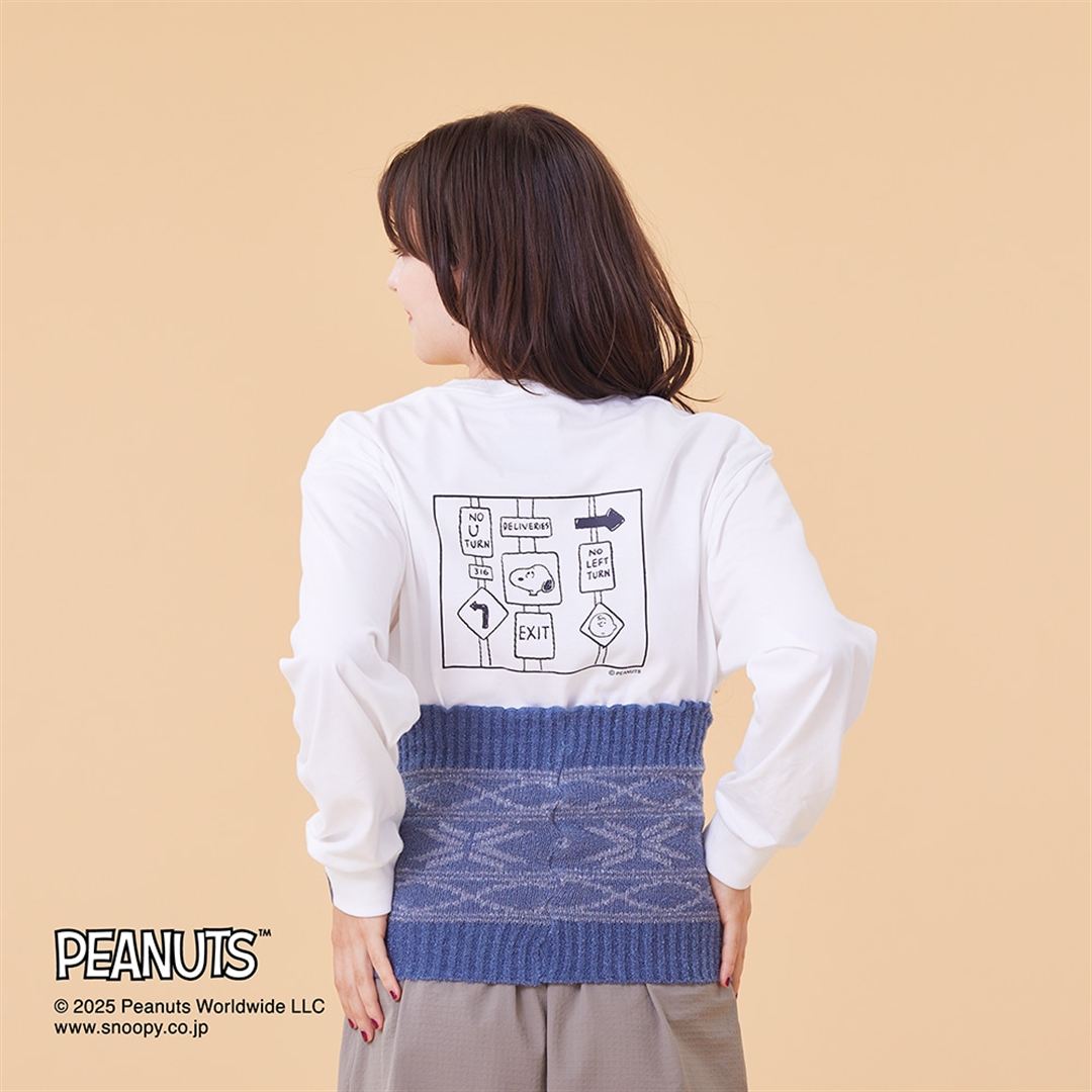 【PEANUTS／吸湿発熱】ブレスサーモゆるぬくウエストウォーマー(腹巻) スモークブルー×Lグレー