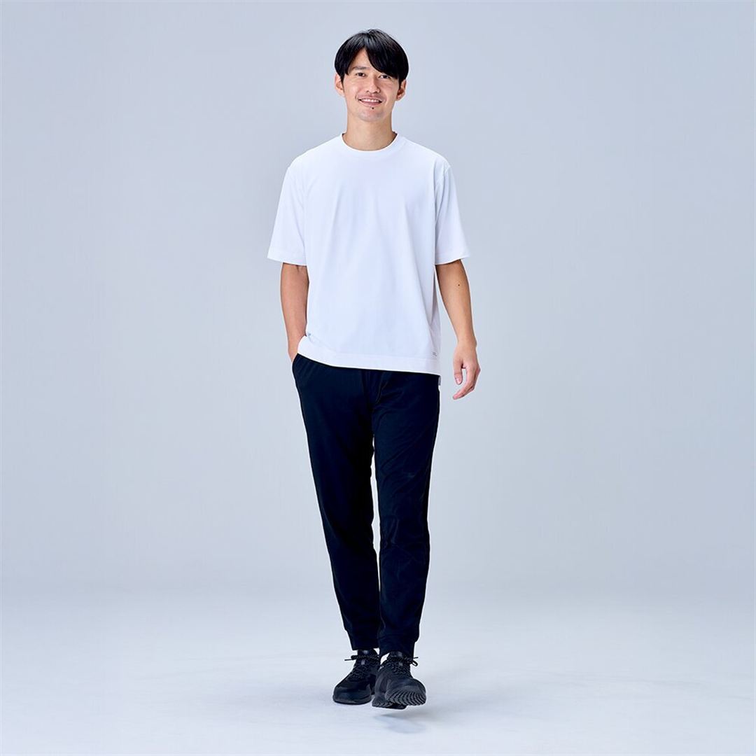 ハイストレッチ クルーネック半袖シャツ（ワイドシルエット） ホワイト XL