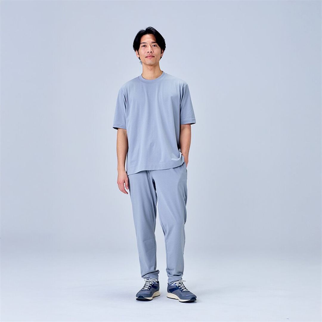 ハイストレッチ クルーネック半袖シャツ（ワイドシルエット） グレー XL