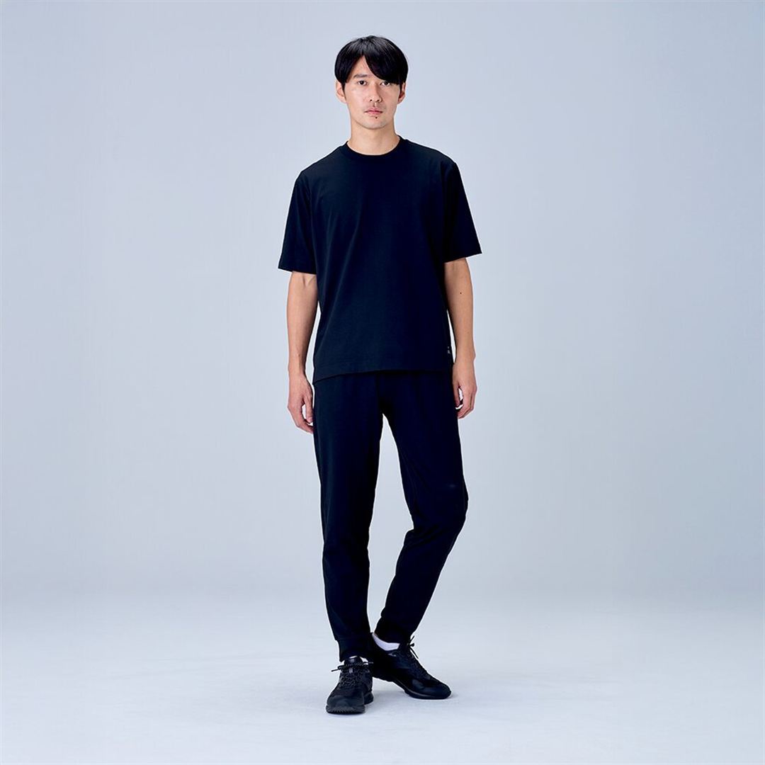 ハイストレッチ クルーネック半袖シャツ（ワイドシルエット） ブラック XL