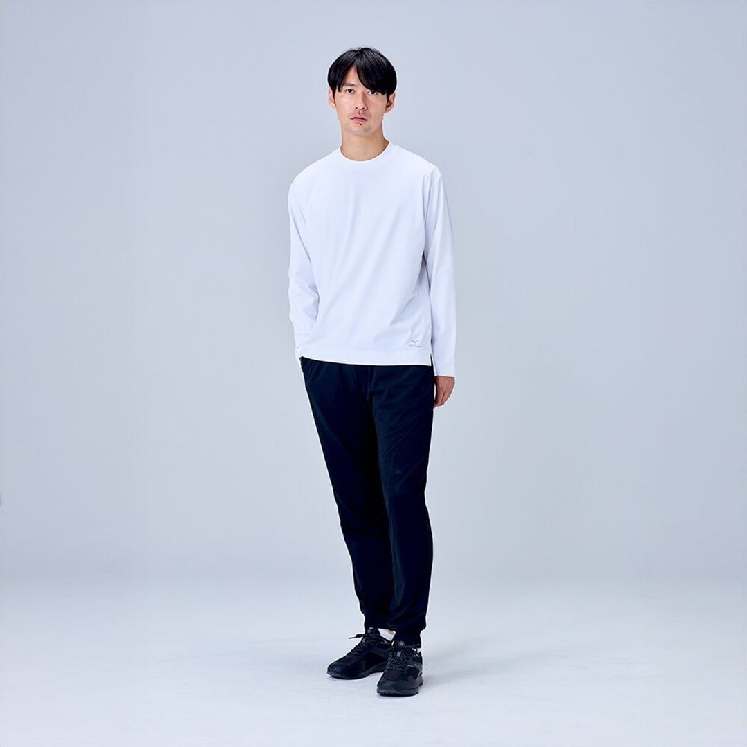 ハイストレッチ クルーネック長袖シャツ（ワイドシルエット） ホワイト XL