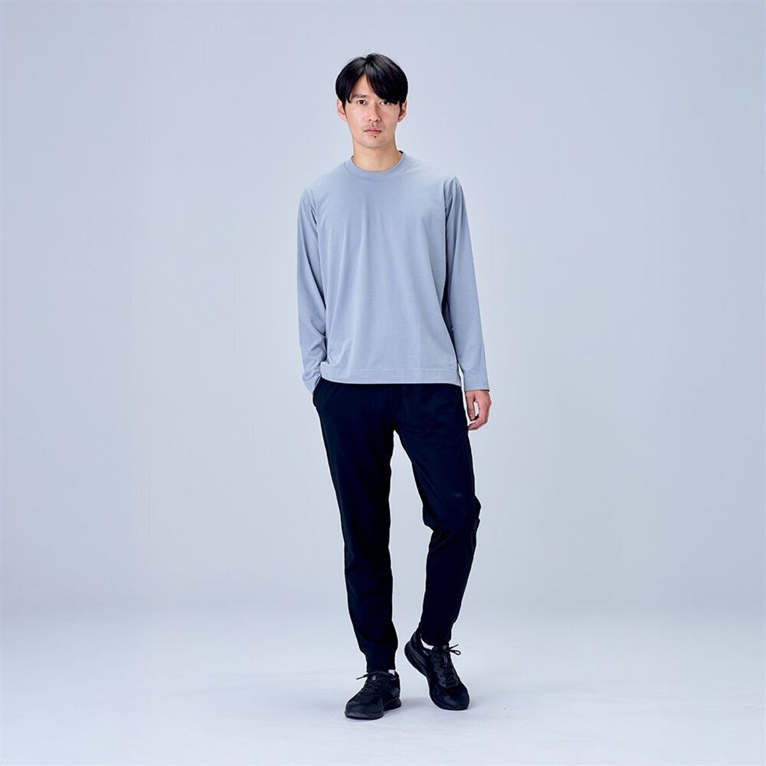 ハイストレッチ クルーネック長袖シャツ（ワイドシルエット） グレー XL