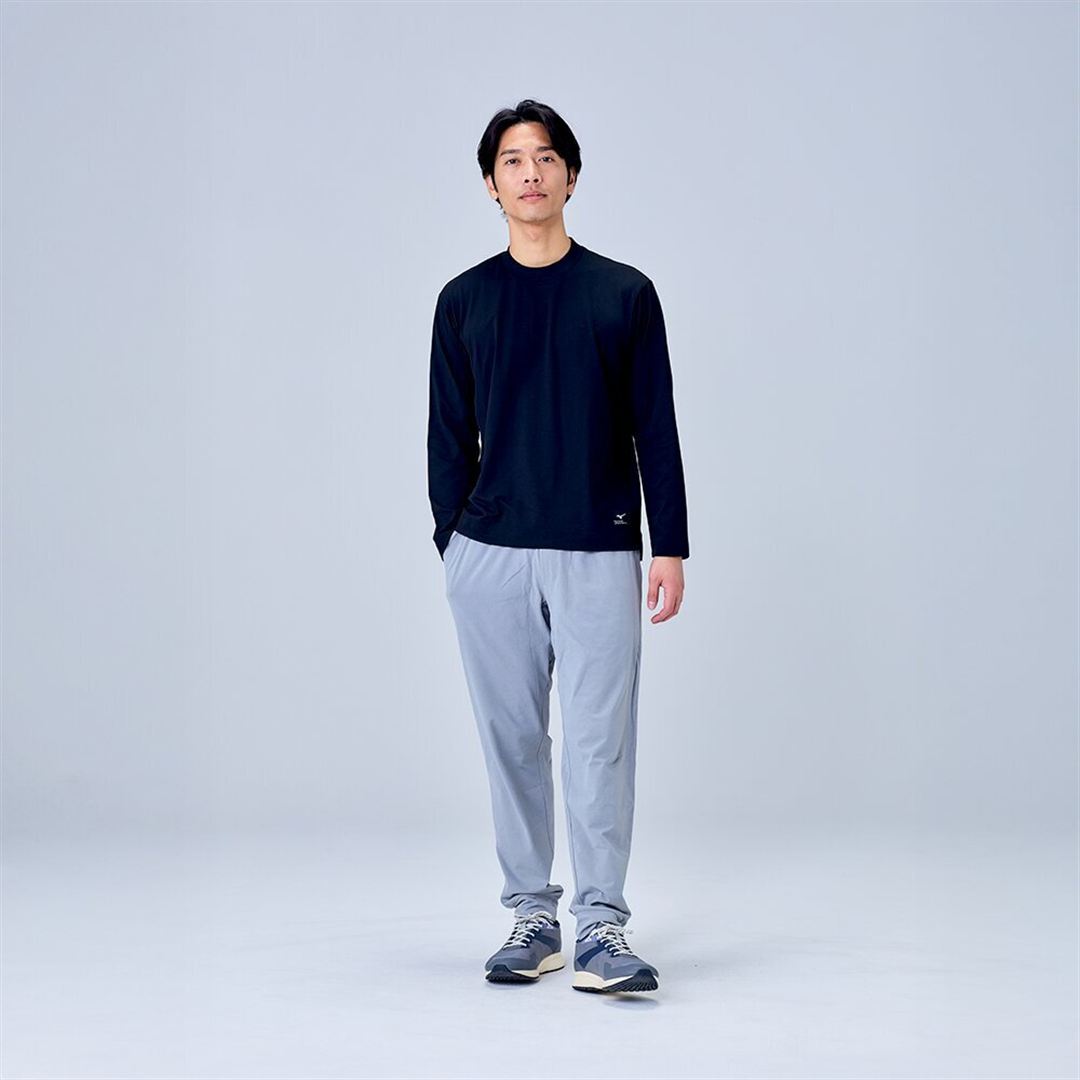 ハイストレッチ クルーネック長袖シャツ（ワイドシルエット） ブラック XL