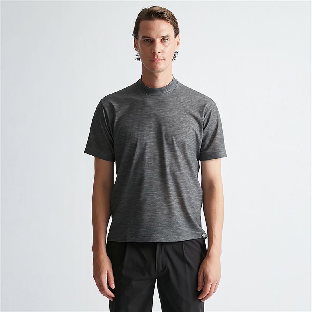 【AOURE】ミズノダイナモーションフィット モックネックTEEショートスリーブ チャコール XL