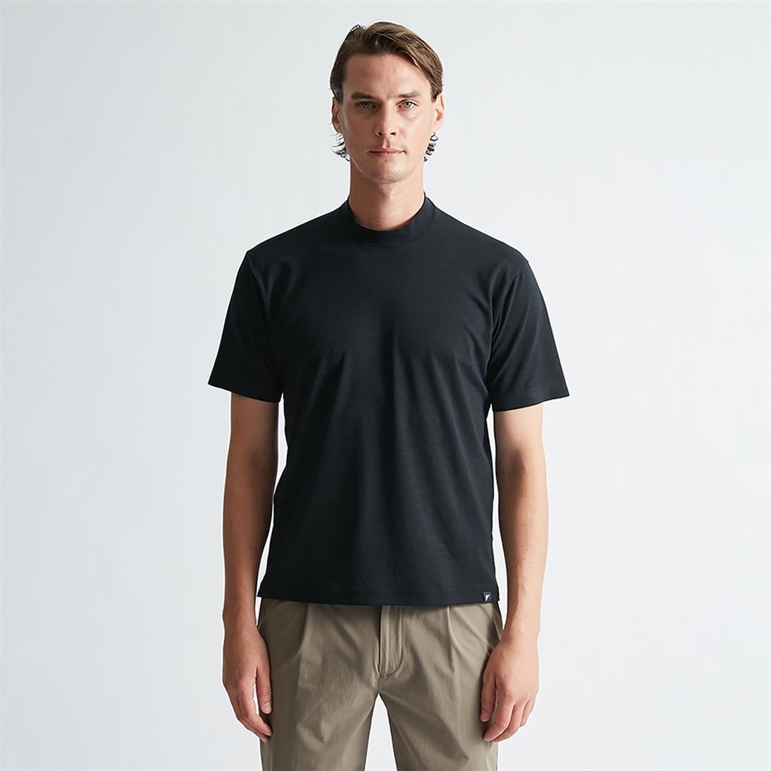 【AOURE】ミズノダイナモーションフィット モックネックTEEショートスリーブ ブラック XL