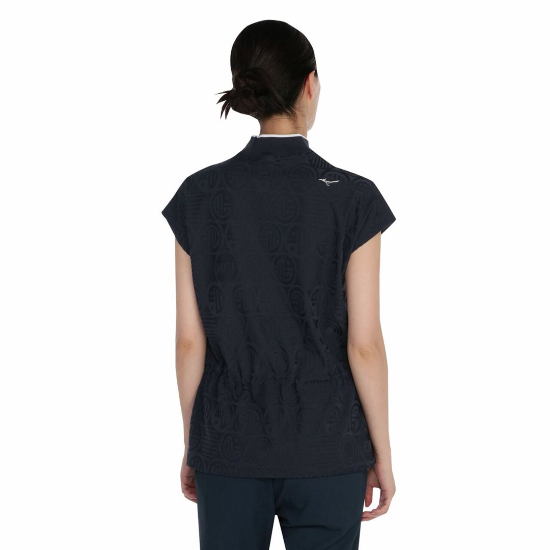 【MGFコレクション】ロゴジャカードフレンチスリーブハイネックシャツ ネイビー S