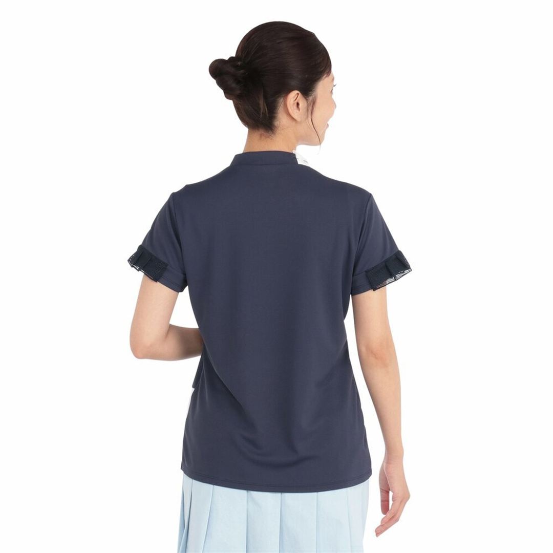 【遮熱素材／接触冷感】ソーラーカットアイスタッチモックネック半袖シャツ ネイビー XL