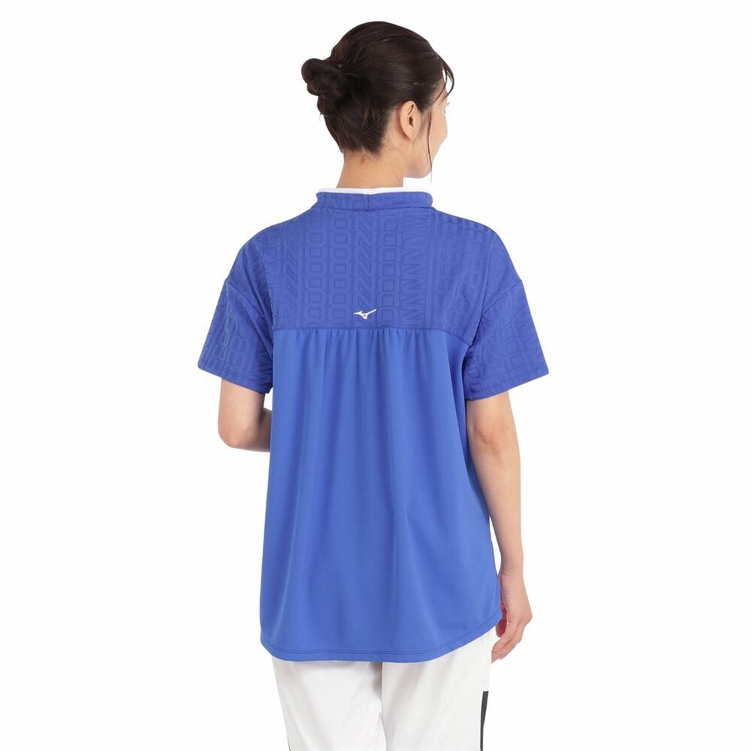 UVミズノロゴジャカードモックネック半袖シャツ ロイヤルブルー XL