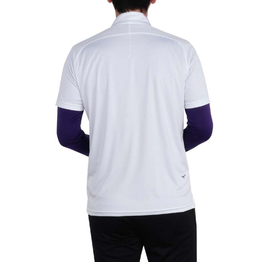 レイヤードセット(半袖ハーフジップシャツ／長袖モックネックシャツ) ホワイト×パープル XL