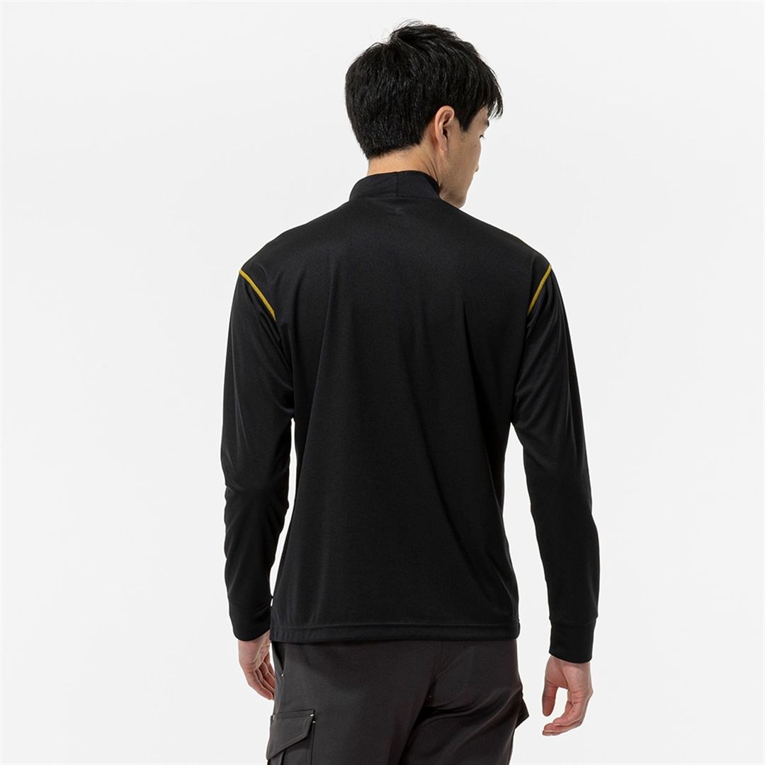 ナビドライ ハイネック ワークシャツ(長袖) ブラック×ゴールド XS