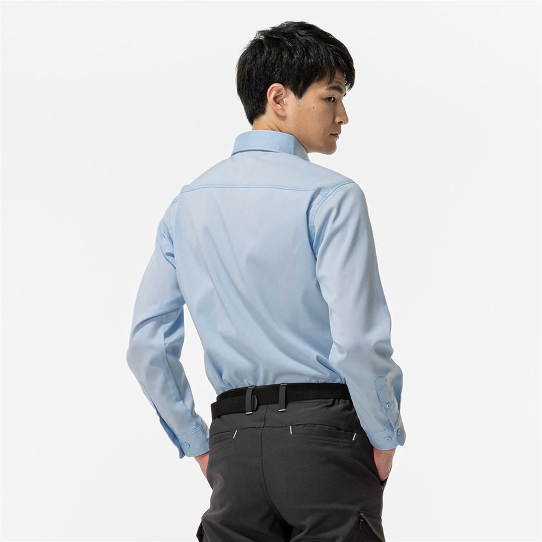 ワークシャツ ストレッチ(ネーム刺繍対応／制電／長袖) サックス XS