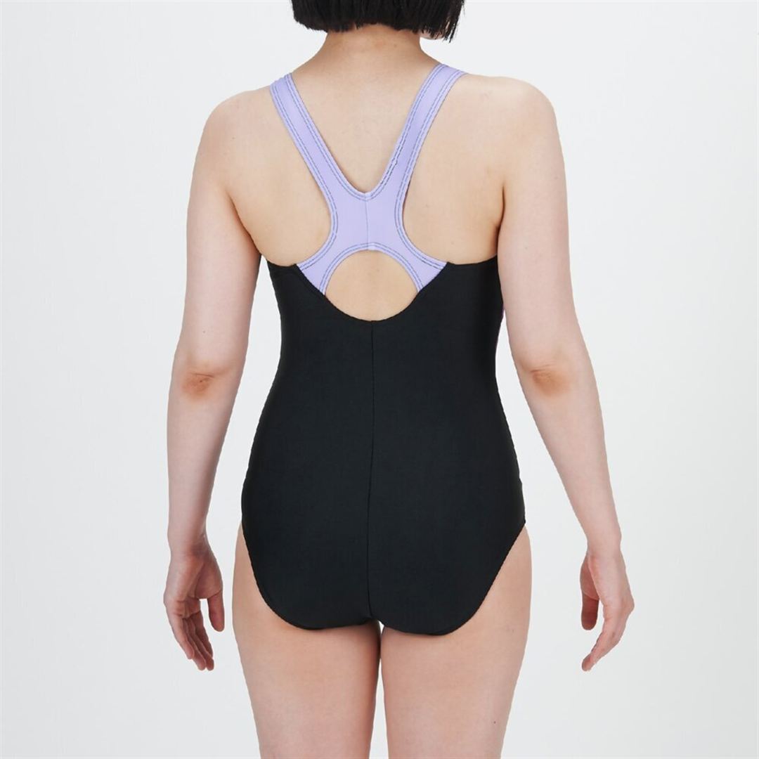 【Stroke ONE／撥水】スイムフィットネス用ワンピース ブラック×パープル XL