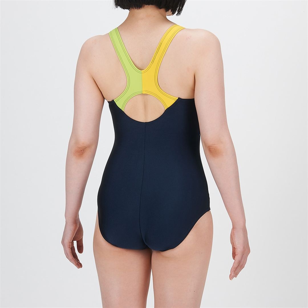 【Stroke ONE／撥水】スイムフィットネス用ワンピース ネイビー×ミント M