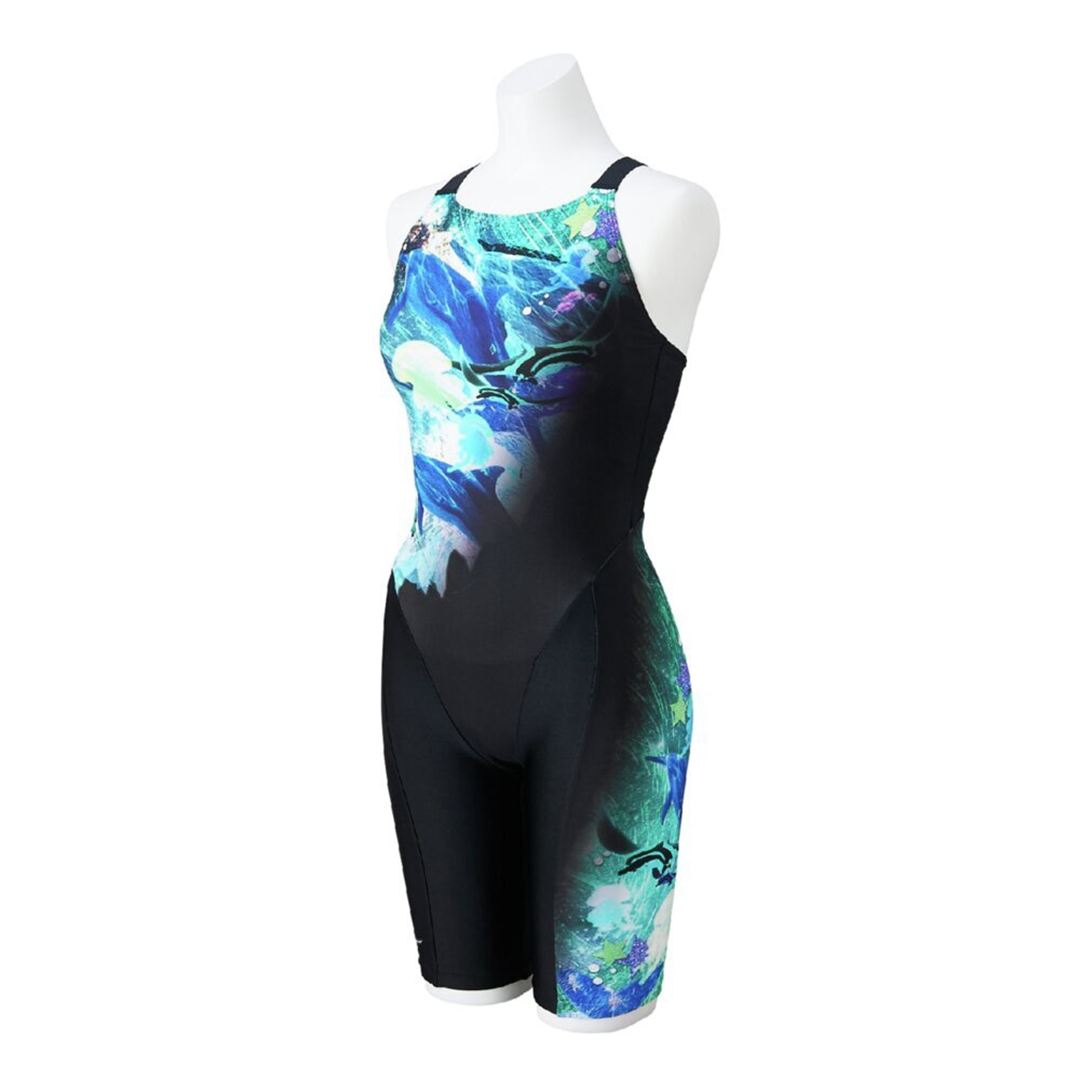 【TERAKAWA AYA COLLECTION／Stroke ONE／撥水】スイムフィットネス用オールインワン ブラック×ターコイズ XL