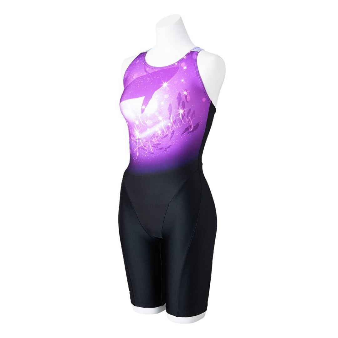 【Stroke ONE／撥水】スイムフィットネス用オールインワン ブラック×パープル XL