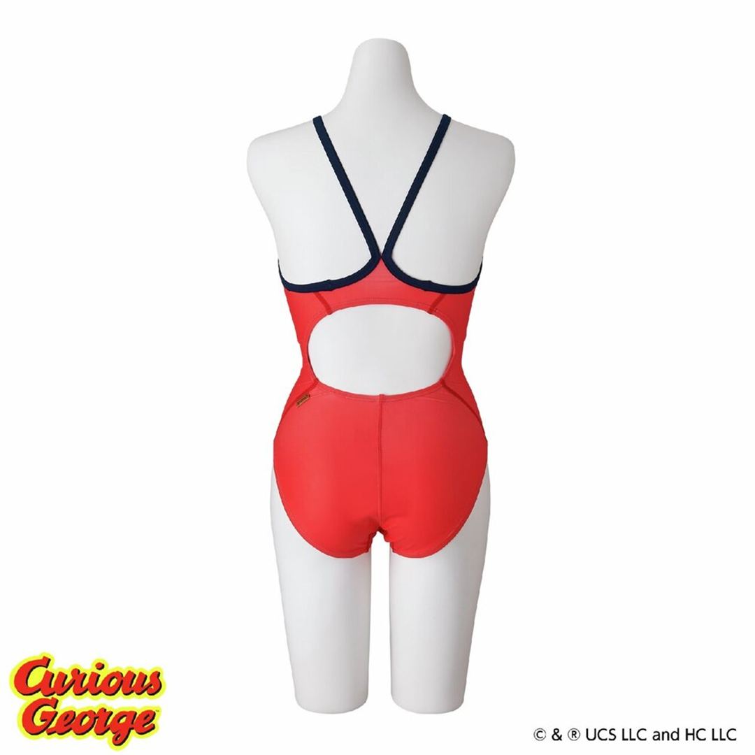 【おさるのジョージ】競泳練習用ミディアムカット レッド XL