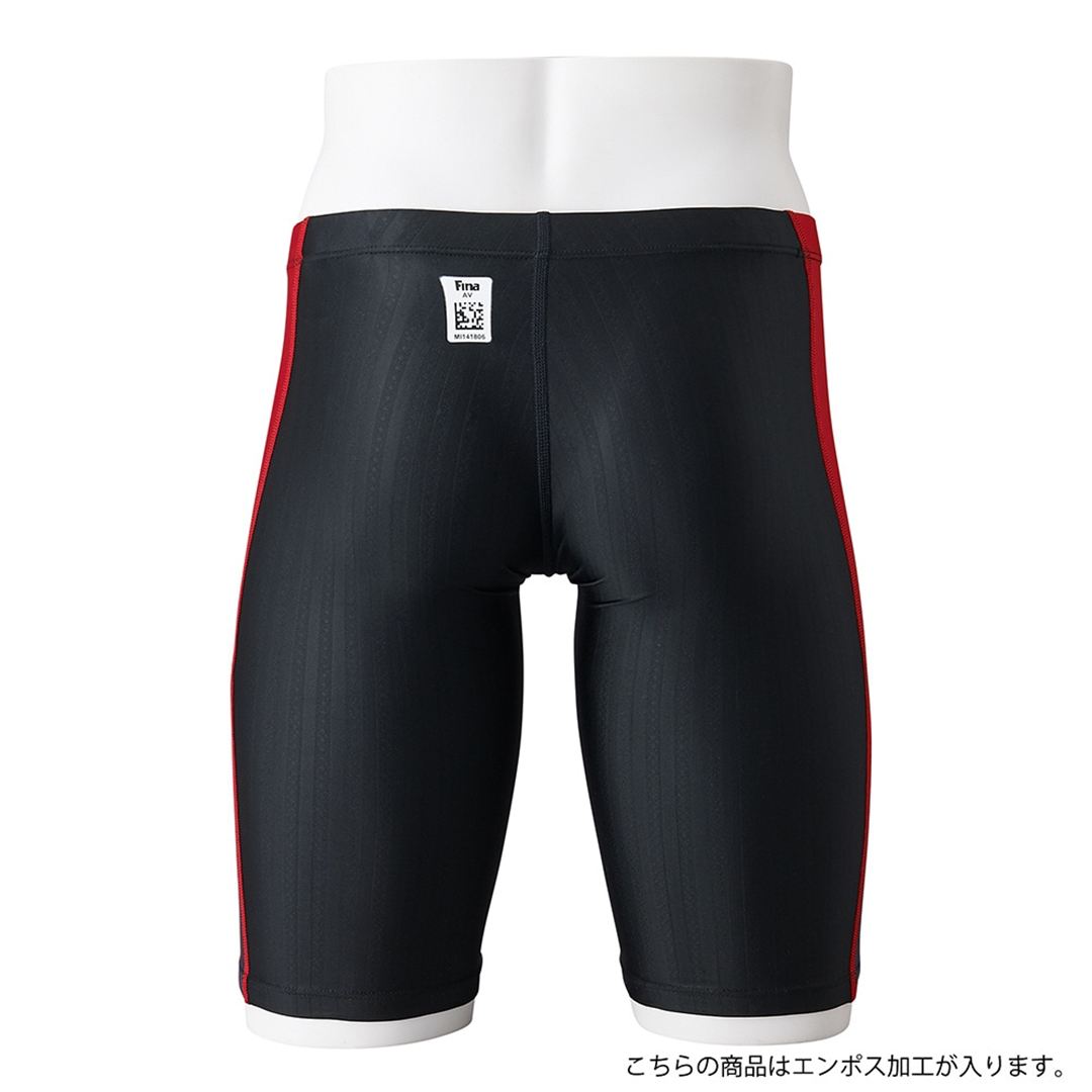 【STREAM ACE】競泳用ハーフスパッツ ブラック×レッド×チャコール M