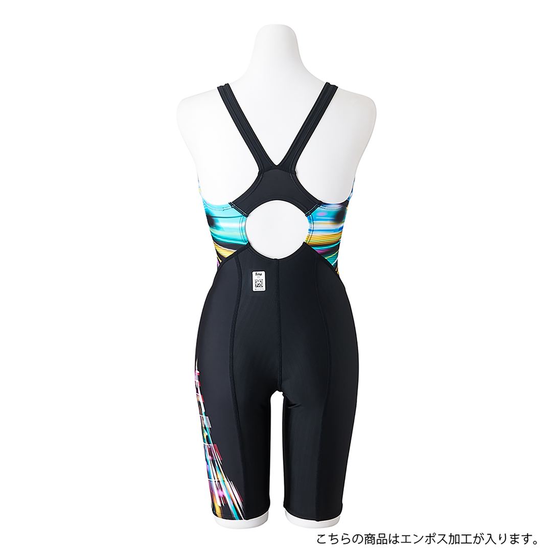 【STREAM ACE】競泳用ハーフスーツ(マスターズバック) ブラック×ブルーグリーン S