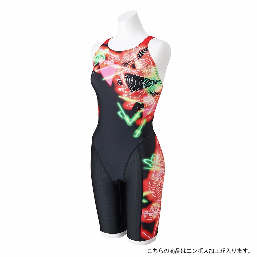 【TERAKAWA AYA COLLECTION／STREAM ACE】競泳用ハーフスーツ(マスターズバック) ブラック×レッド S