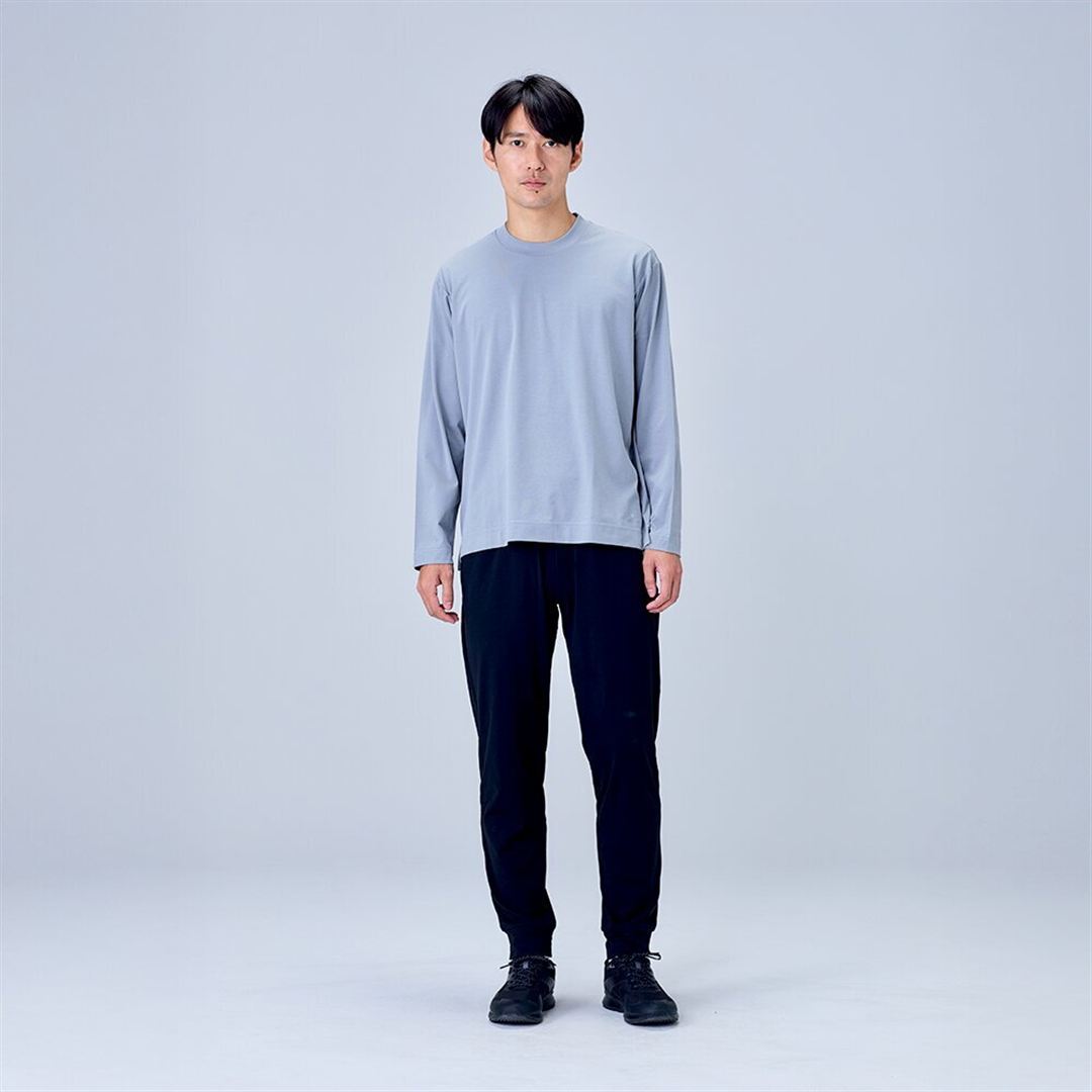 ハイストレッチ クルーネック長袖シャツ（ワイドシルエット） グレー XL