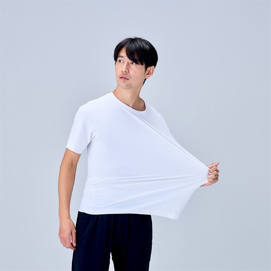 ハイストレッチ クルーネック半袖シャツ（レギュラーシルエット） ホワイト XL