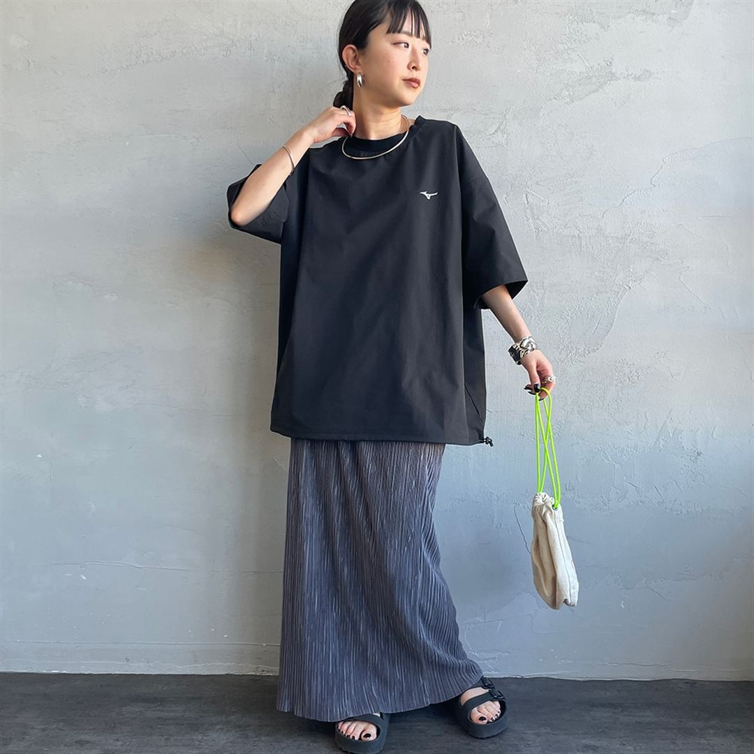 【JEANS FACTORY】ウォーターリパレントストレッチウーブンTシャツ ブラック S