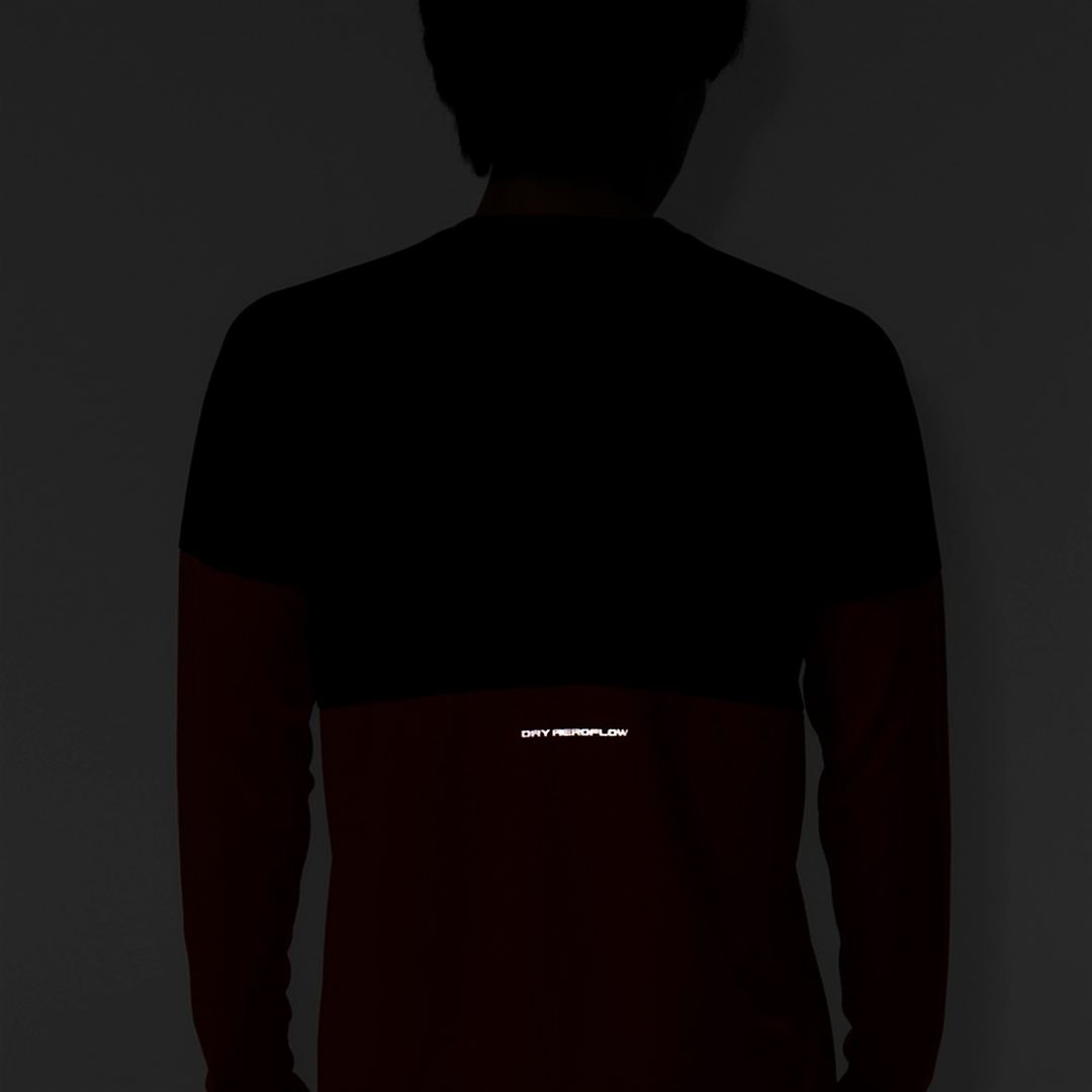 【汗処理／通気】ドライエアロフローTシャツ(長袖) サンストーンオレンジ×ブラック S