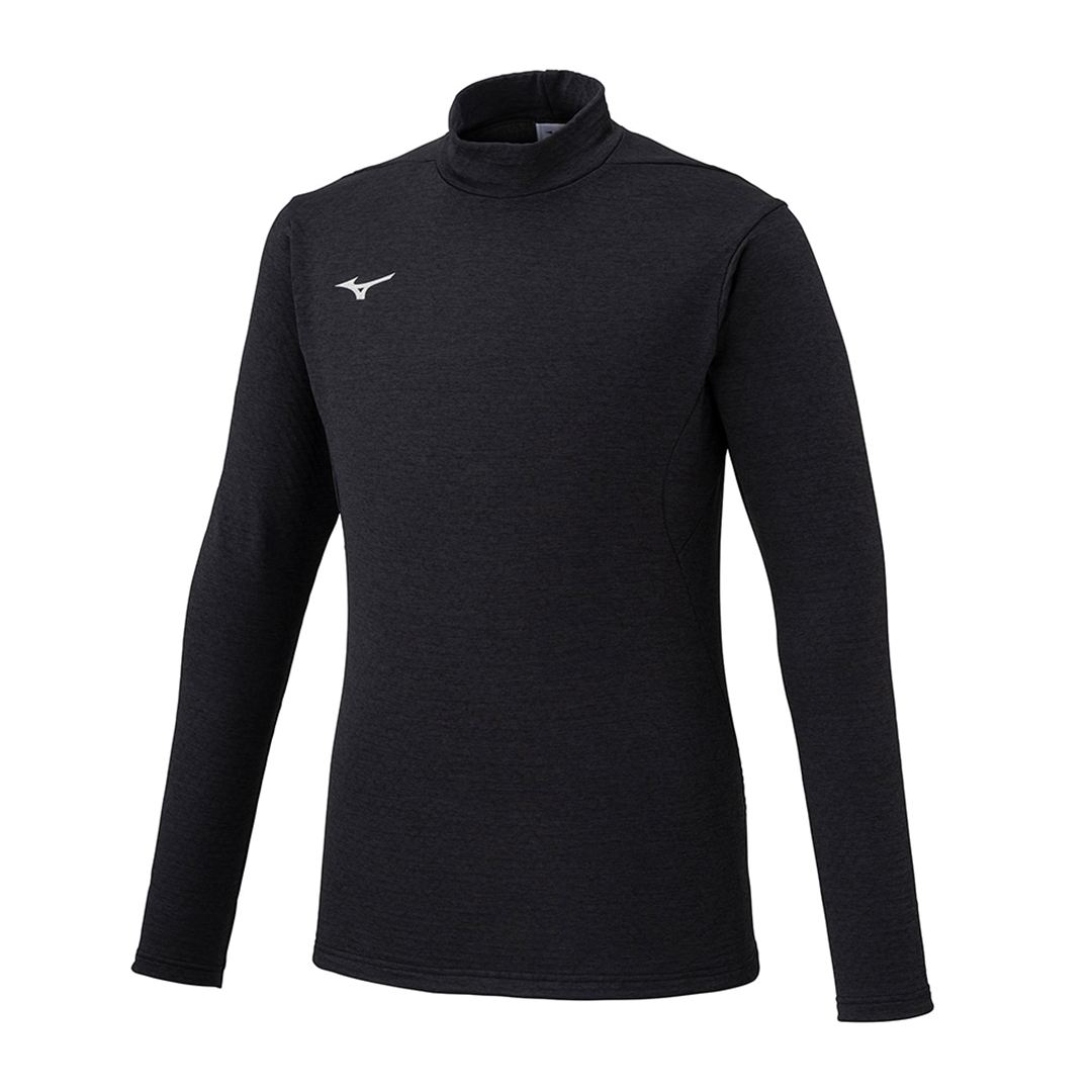 ストレッチフリースハイネックTシャツ(長袖) ブラック杢 XL