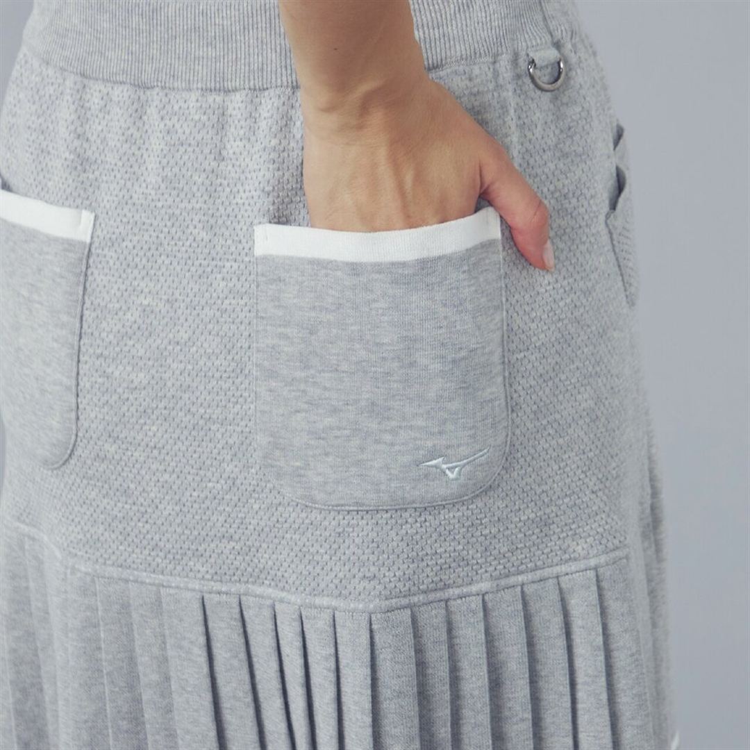 【MGFコレクション】ニットプリーツスカート ライトグレー S