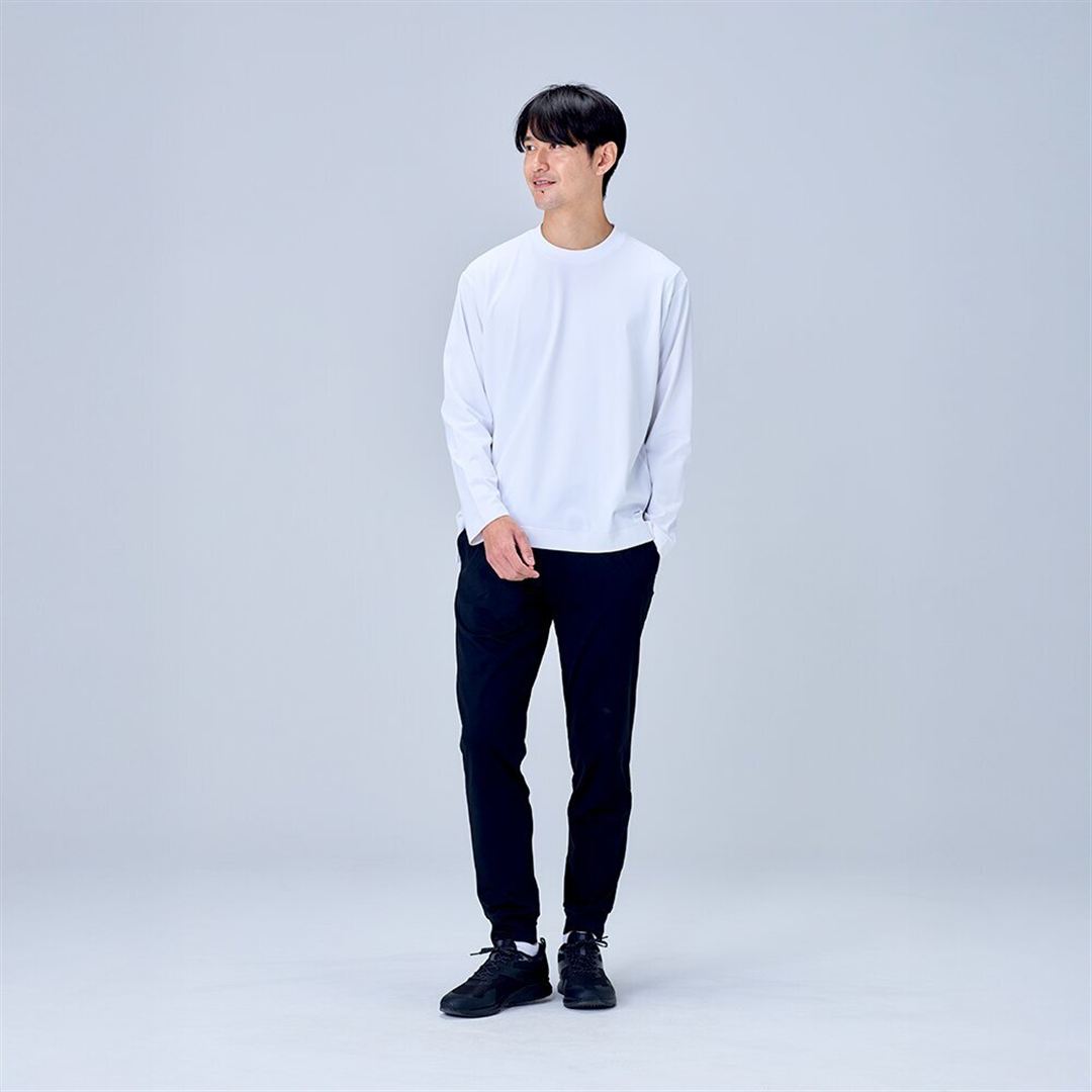 ハイストレッチ クルーネック長袖シャツ（ワイドシルエット） ホワイト XL