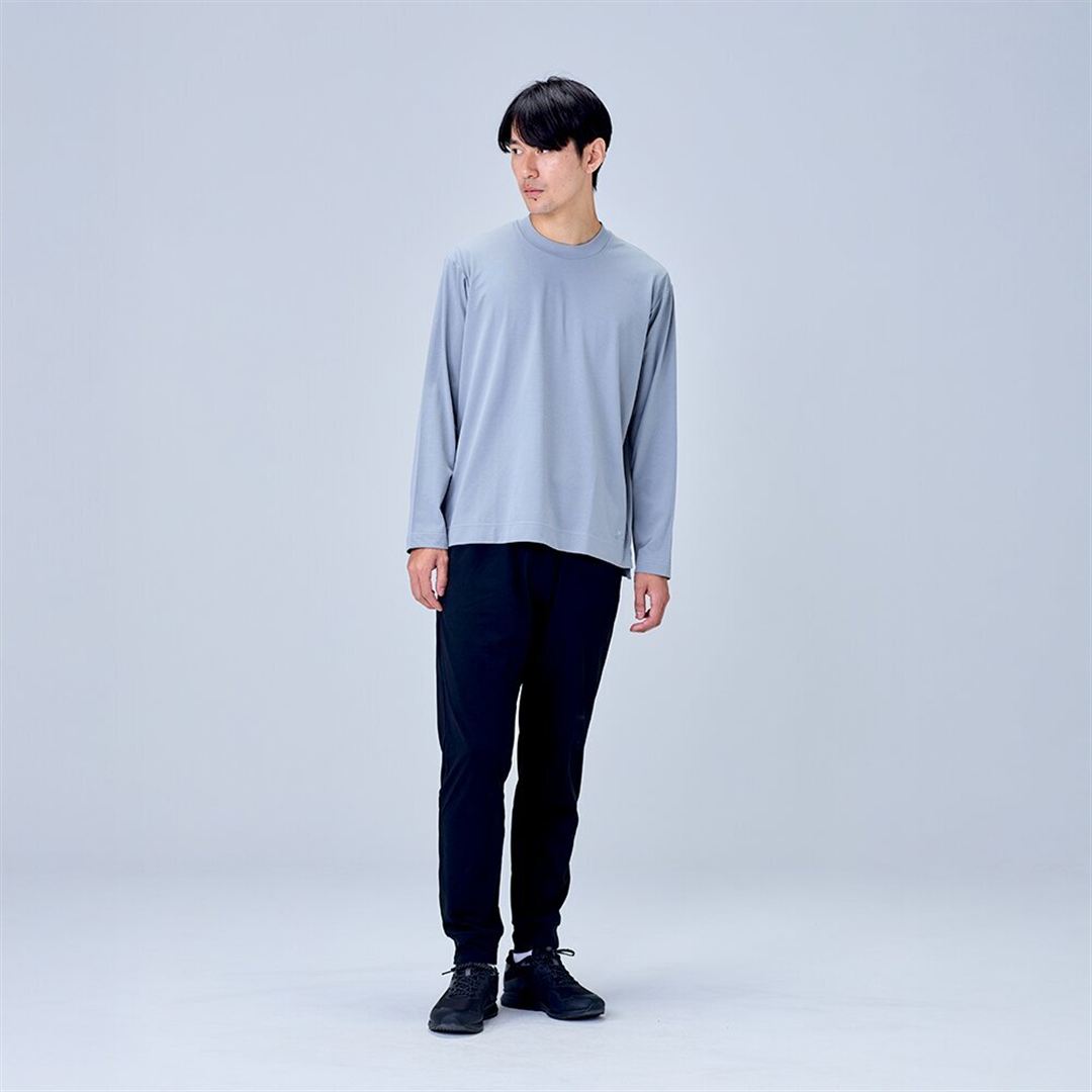 ハイストレッチ クルーネック長袖シャツ（ワイドシルエット） グレー XL