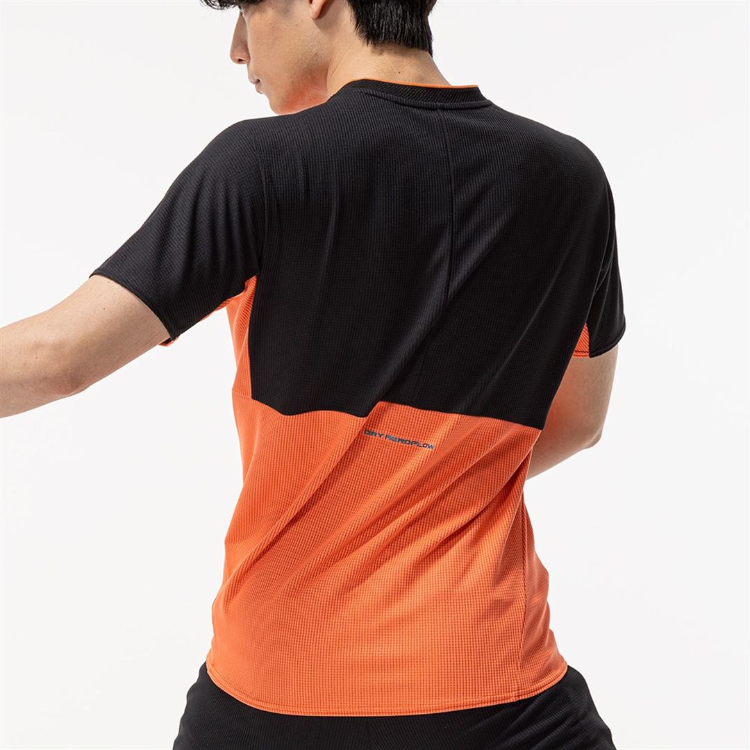 【汗処理／通気】ドライエアロフローTシャツ サンストーンオレンジ×ブラック XS