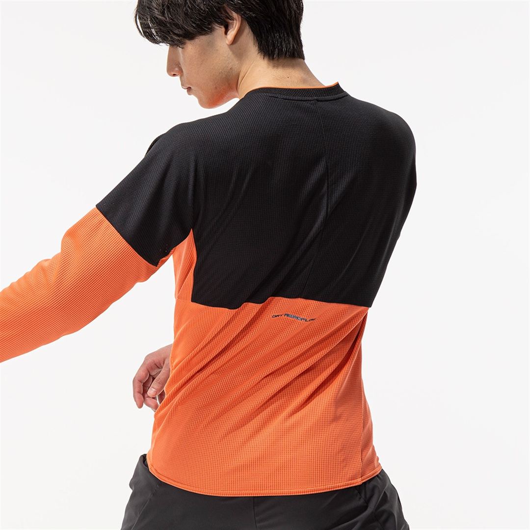 【汗処理／通気】ドライエアロフローTシャツ(長袖) サンストーンオレンジ×ブラック S