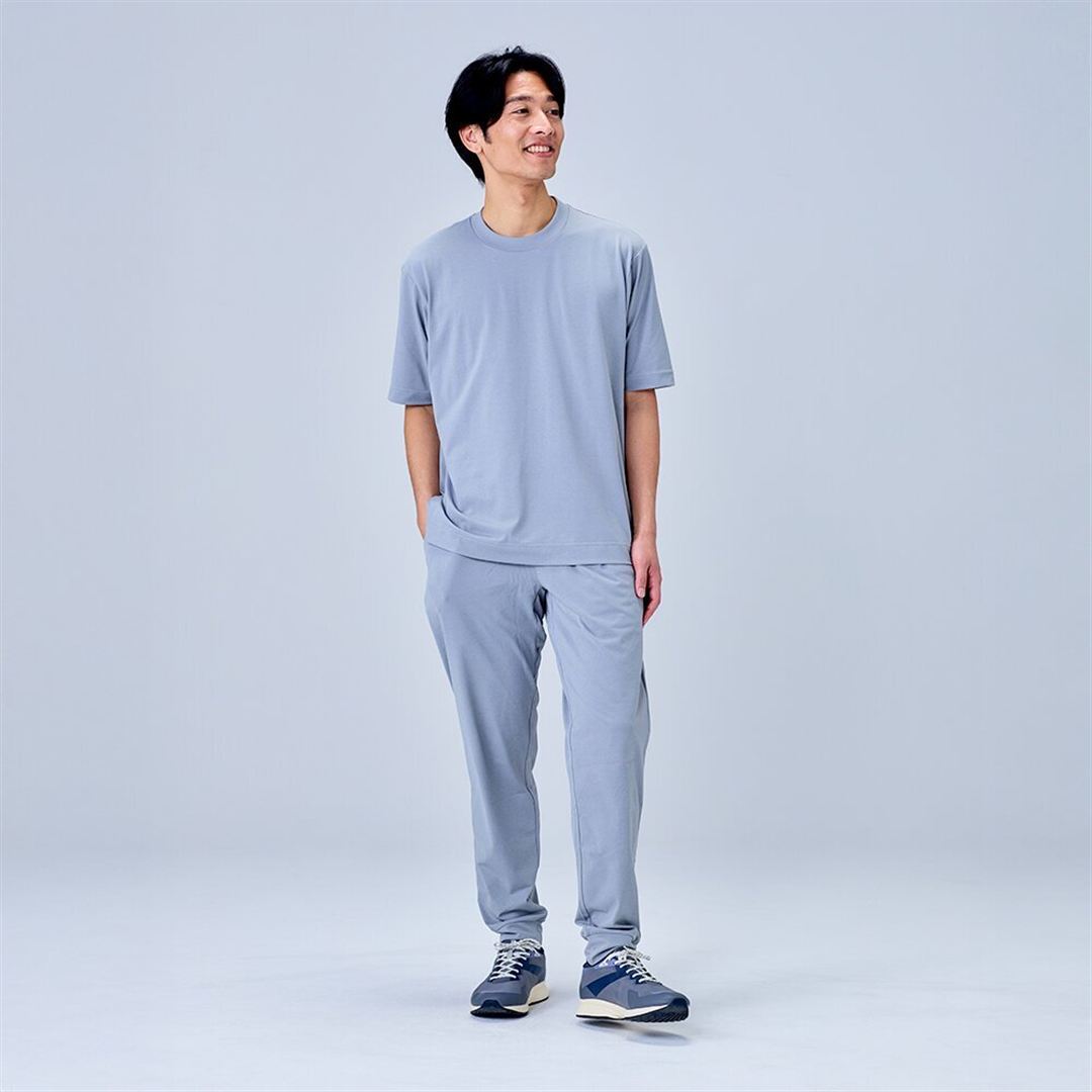 ハイストレッチ クルーネック半袖シャツ（ワイドシルエット） グレー XL