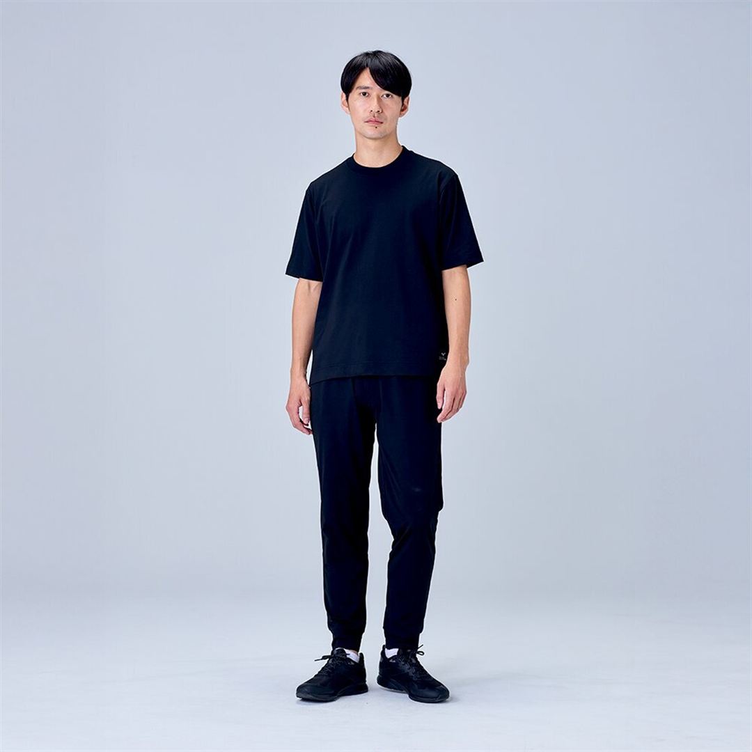 ハイストレッチ クルーネック半袖シャツ（ワイドシルエット） ブラック XL