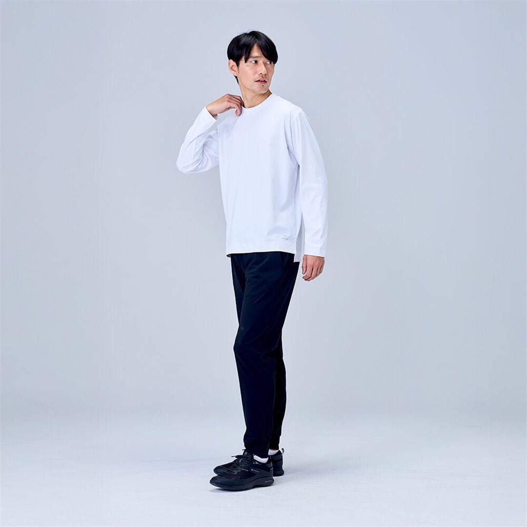 ハイストレッチ クルーネック長袖シャツ（ワイドシルエット） ホワイト XL