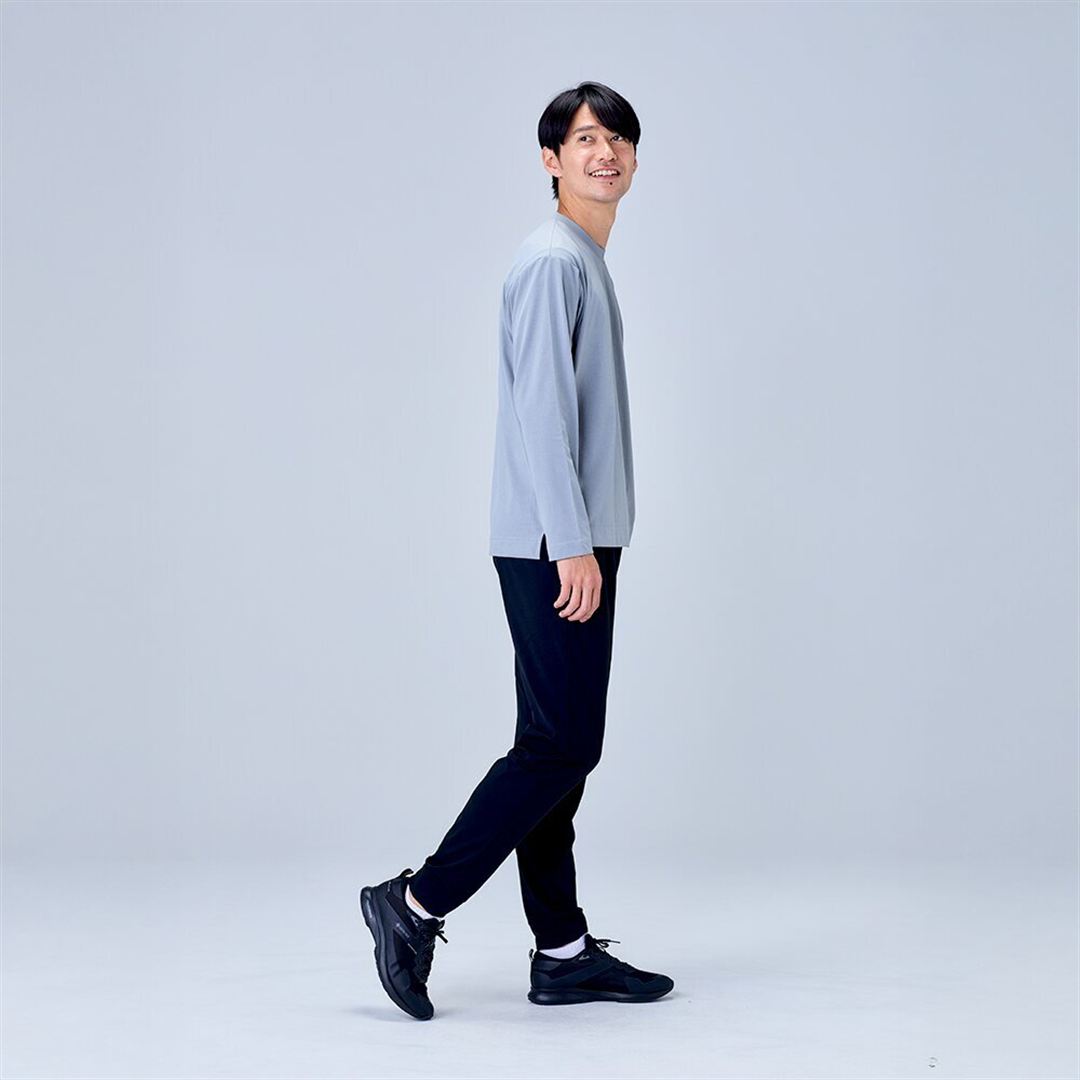 ハイストレッチ クルーネック長袖シャツ（ワイドシルエット） グレー XL