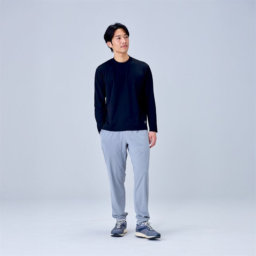 ハイストレッチ クルーネック長袖シャツ（ワイドシルエット） ブラック XL