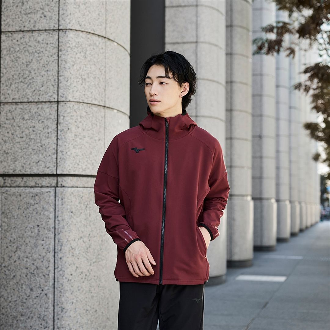 【ストレッチ／防風】テックシールドボアフーディ ワインレッド S
