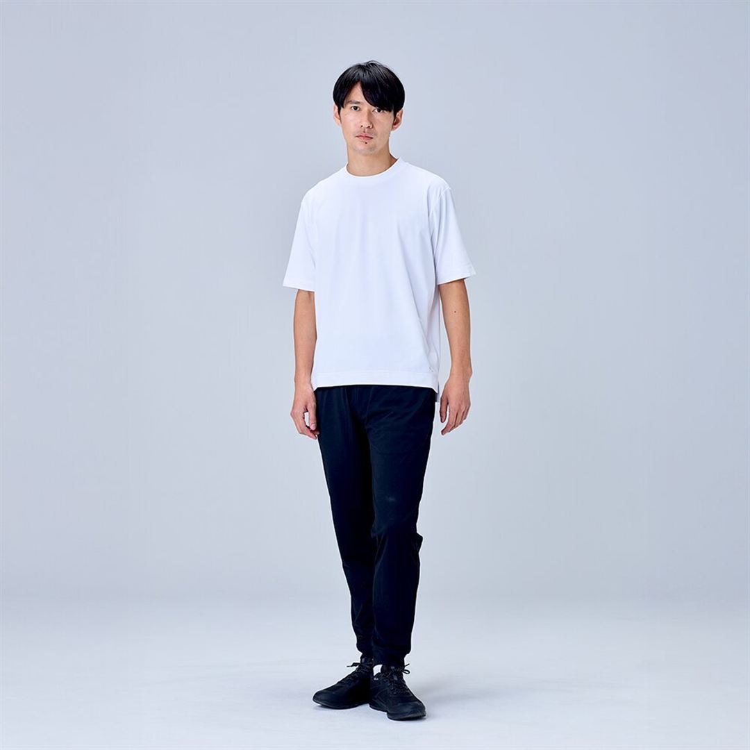 ハイストレッチ クルーネック半袖シャツ（ワイドシルエット） ホワイト XL